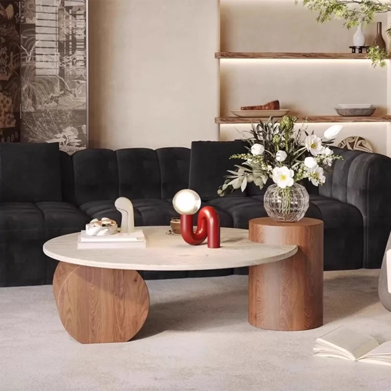 Wabi Sabi Modern Round Table  Elegant Nordic Rustic Coffee Table for Home Furniture