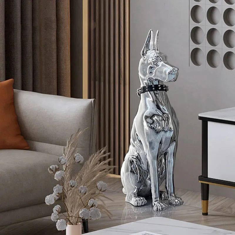 Sleek Elegance: Electroplated Modern Dog Statue for Luxurious Living Room Decor!