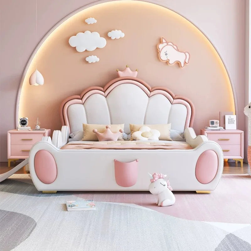 Luxury Queen Size Bed with Slide for Kids Adorable Pink & Blue Designs for Dream Bedrooms
