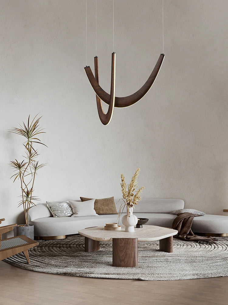 Modern U-shaped Wooden LED Pendant Lights Ideal for Kitchen, Dining & Lobby Lighting