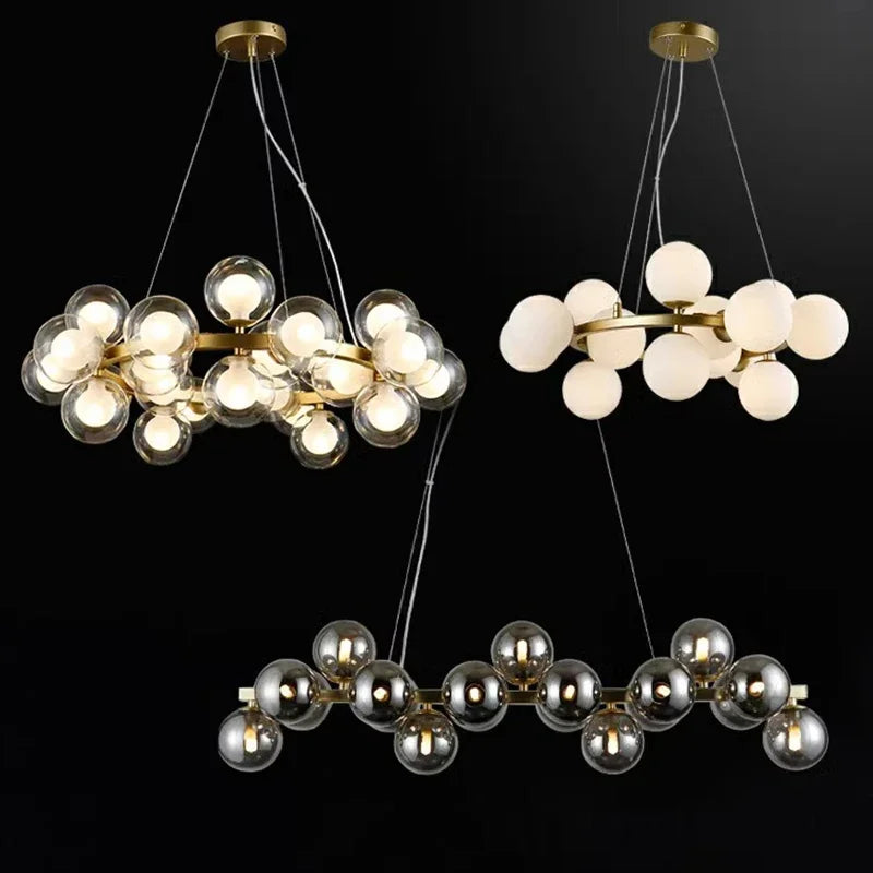 Modern Glass Bubble Chandelier Elegant Round Pendant Light Perfect for Living, Dining & Bedroom Spaces