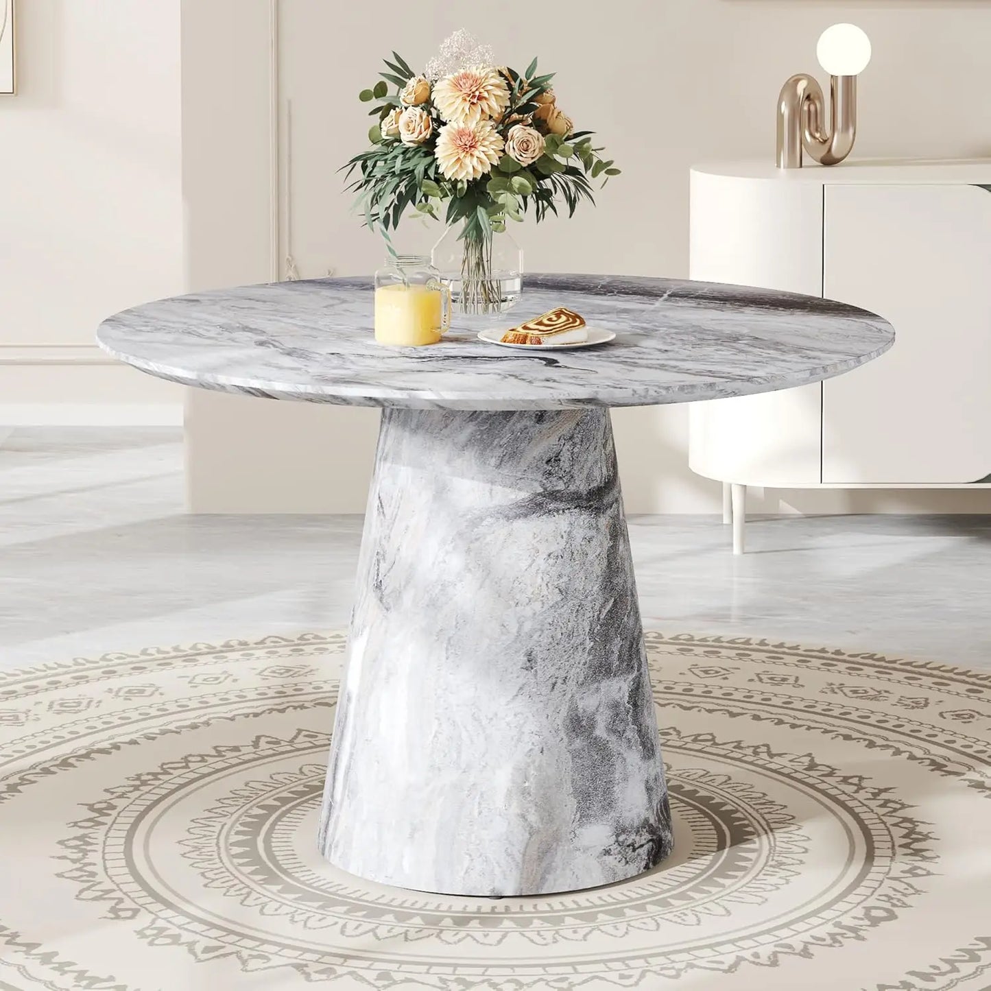 Luxury Wood Texture Round Dining Table Perfect for Kitchens, Dining Rooms & Apartments