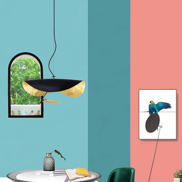 Modern Curved Chandelier French Hat Art Design LED Pendant Light for Living Rooms & Restaurants