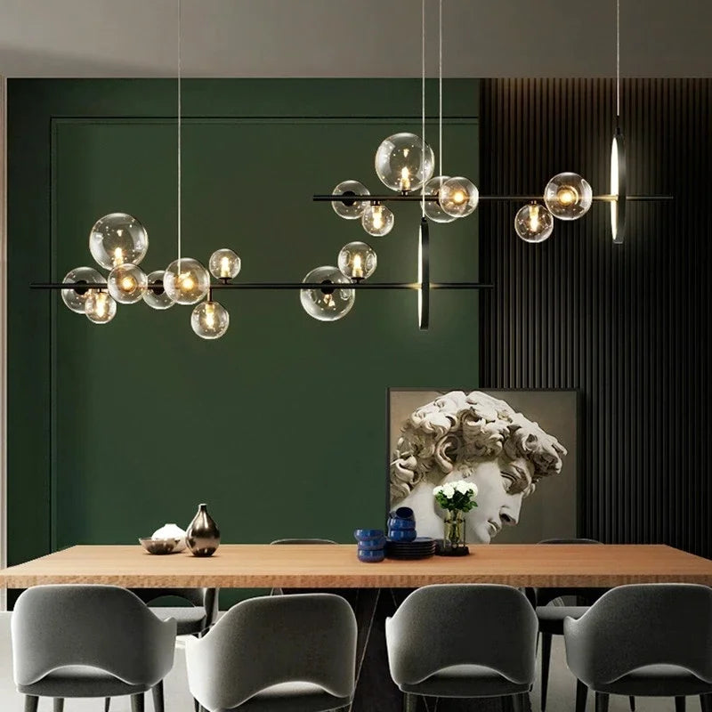 Luxury Nordic Ring Chandelier Glass Ball LED Pendant Light for Kitchen & Living Room Decor