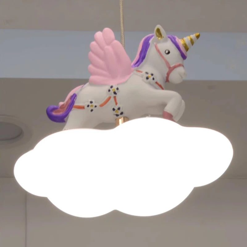Colored Pegasus LED Cloud Chandelier for a Magical Princess Bedroom