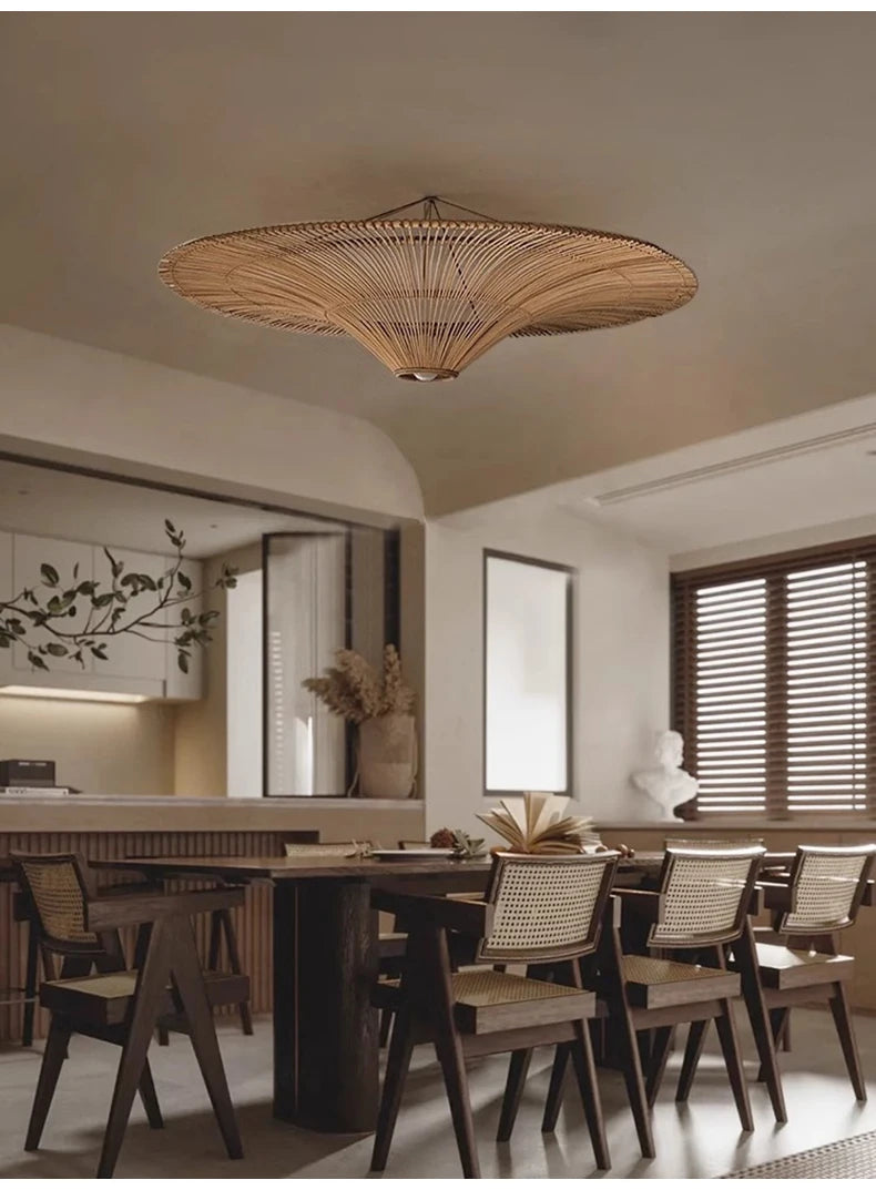 Bohemian Wicker Straw Hat Lamp for Living Room, Restaurant & Shop Decor