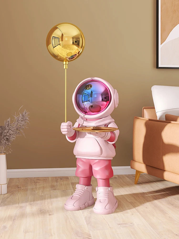 Nordic Astronaut Statue Floor Lamp & Tray – Modern Home Decor Sculpture for Living Room, TV Stand & Sofa Side Ornament