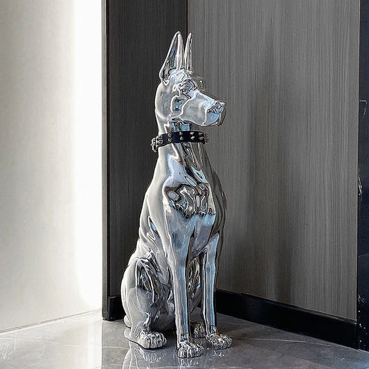 Sleek Elegance: Electroplated Modern Dog Statue for Luxurious Living Room Decor!