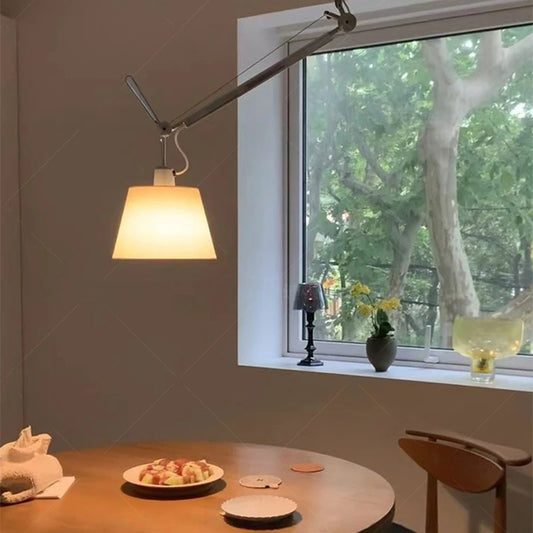 Cloth Lampshade Chandelier with Rotatable Long Arm for Restaurant, Bar, or Office