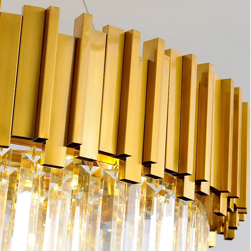 Modern Gold & Black Crystal Chandelier LED Pendant Light for Living Room & Hotel Elegance