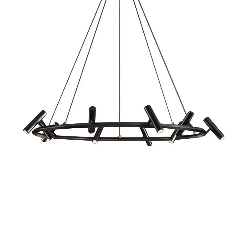 Italian Designer Round Ring Chandelier Modern Black Pendant Light for Dining & Living Spaces