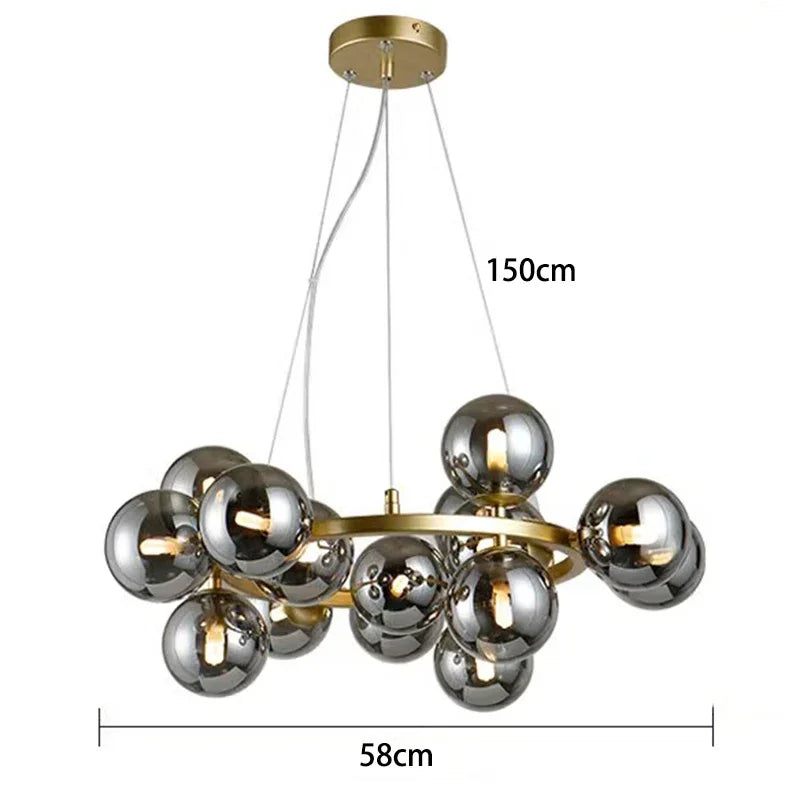 Modern Glass Bubble Chandelier Elegant Round Pendant Light Perfect for Living, Dining & Bedroom Spaces