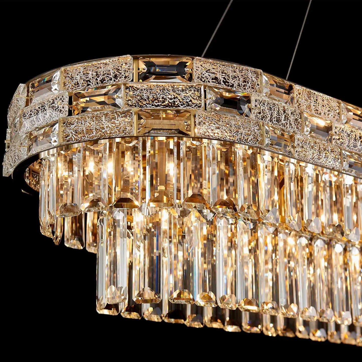 Modern Gold Crystal Chandelier Large LED Pendant Light Perfect for Dining Rooms & Living Spaces