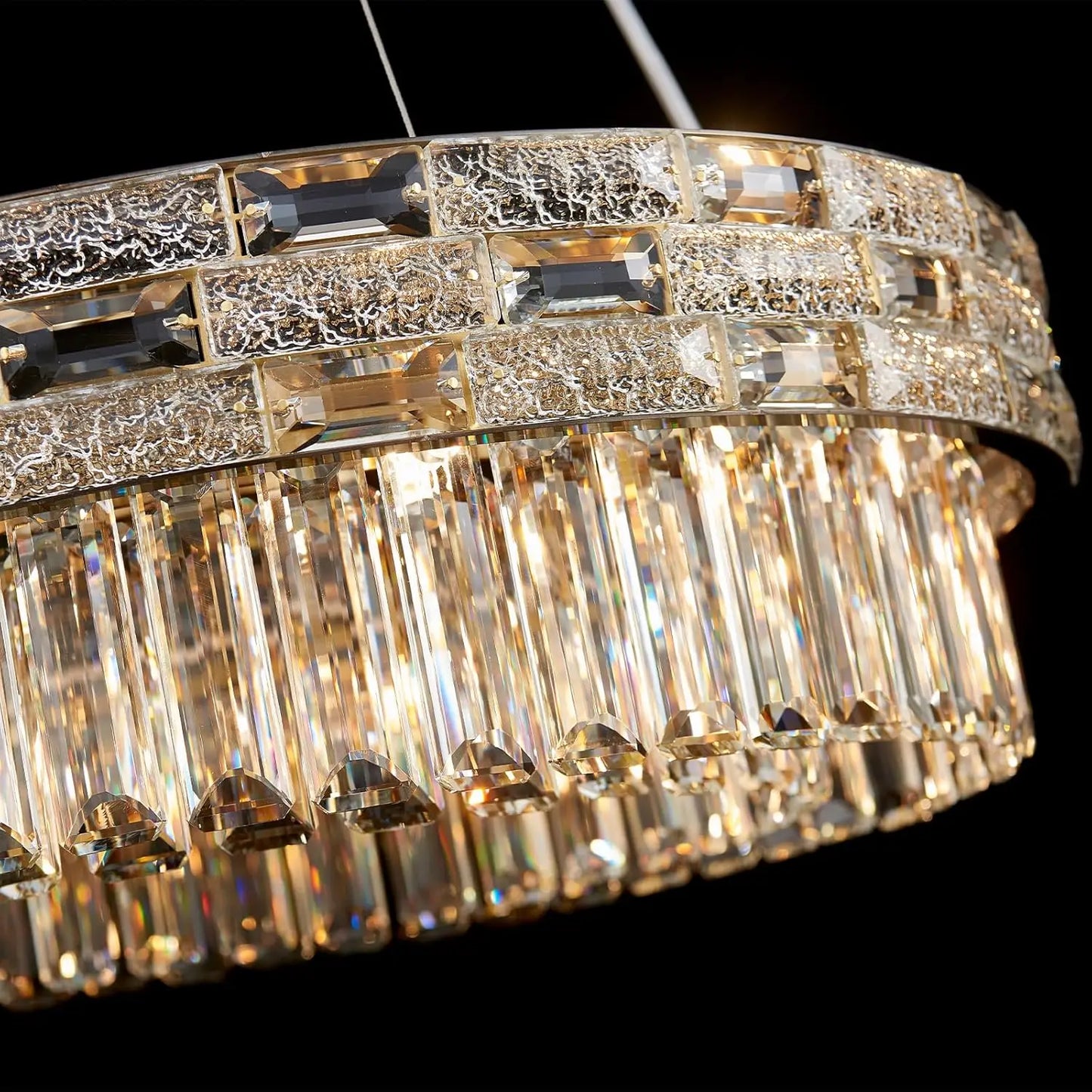 Modern Gold Crystal Chandelier Large LED Pendant Light Perfect for Dining Rooms & Living Spaces