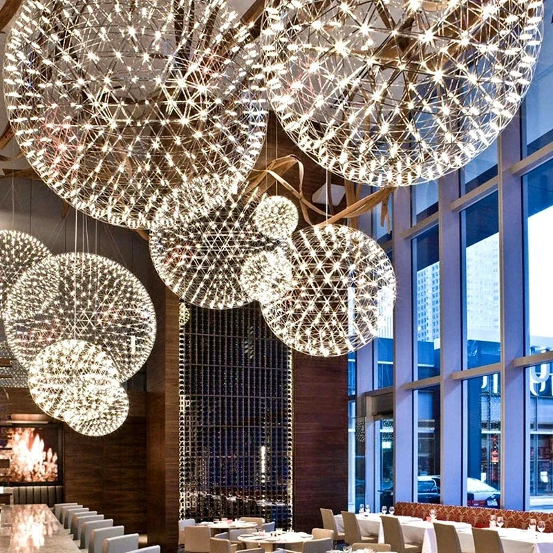 Modern Spark Ball LED Chandelier with Stainless Steel Elegance!