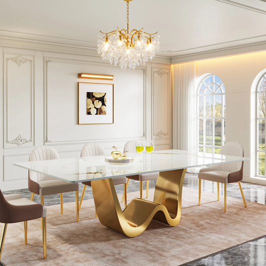 Luxury Tribesigns Sintered Stone Dining Table Sleek White Surface & Gold Base for Modern Kitchens & Luxury Homes