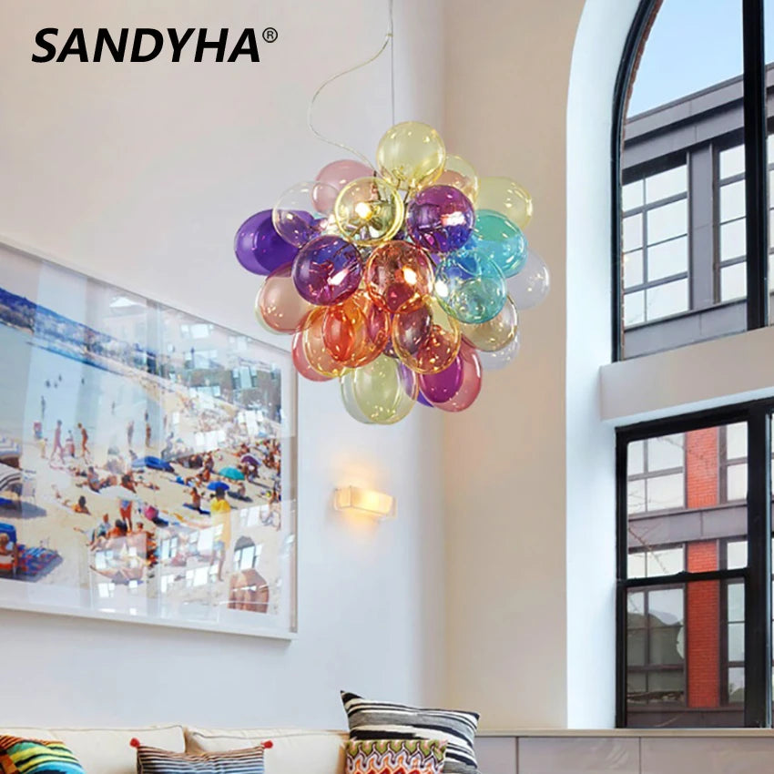 Post-Modern Colorful Glass Ball Chandeliers by SANDYHA – Chic Pendant Lamps for Living Rooms & Bedrooms!