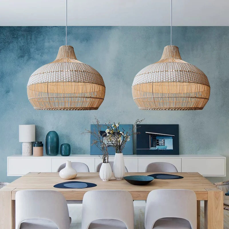 Simple & Stylish Japanese Rattan Pendant – Perfect for Living Rooms & Dining Tables