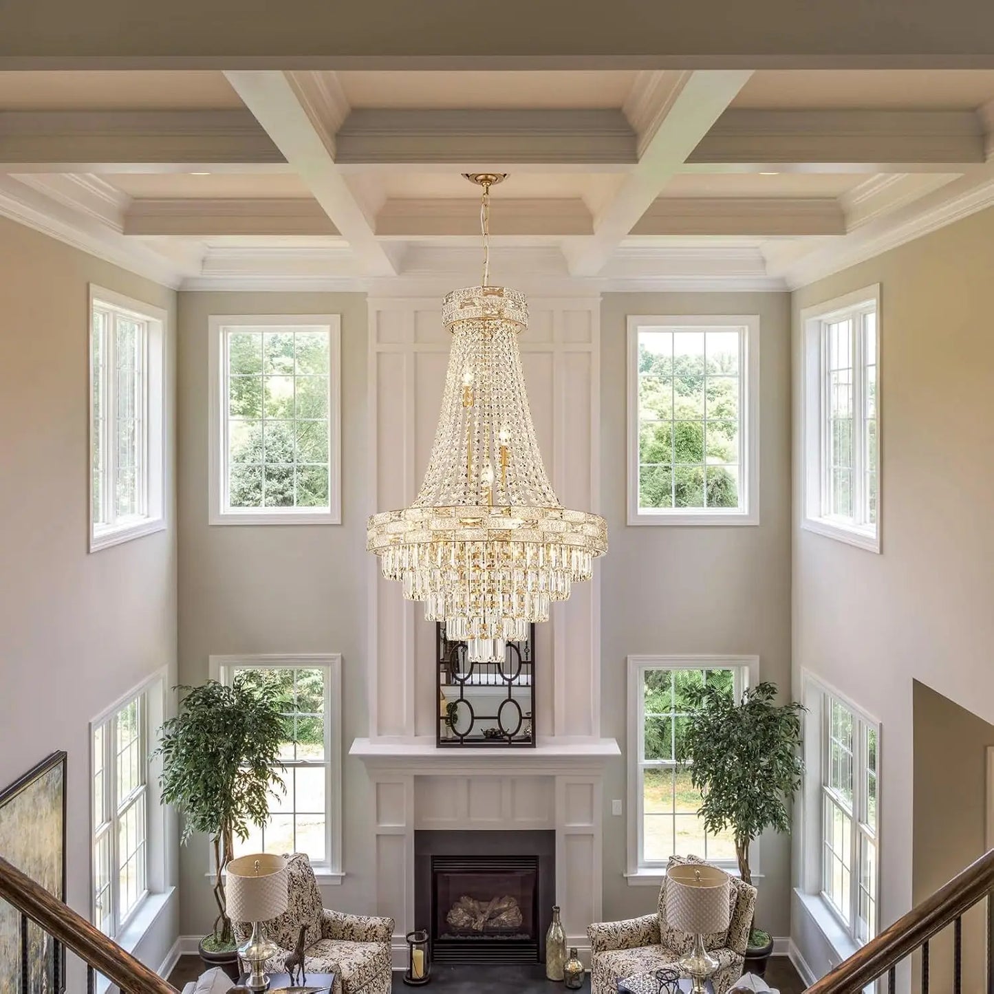 Modern Gold Crystal Chandelier Large LED Pendant Light Perfect for Dining Rooms & Living Spaces