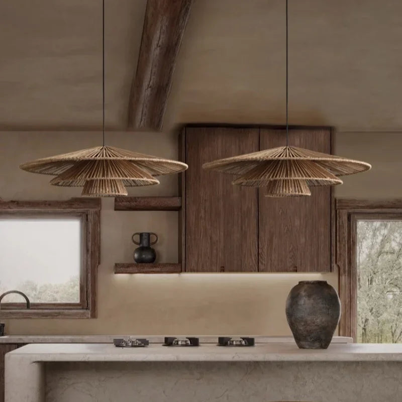 Handmade Japanese Wabi Sabi Rattan Pendant Light – Vintage Chandelier for Hotels & Homestays