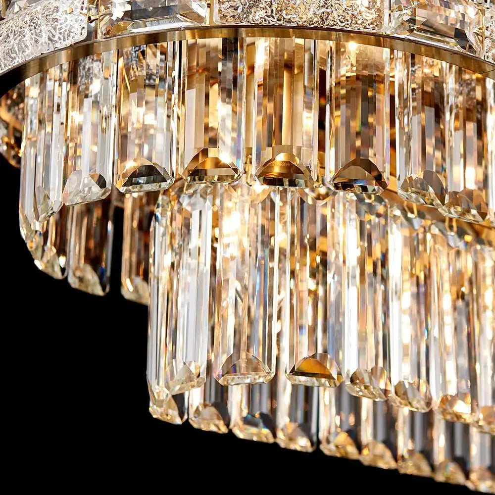 Modern Gold Crystal Chandelier Large LED Pendant Light Perfect for Dining Rooms & Living Spaces