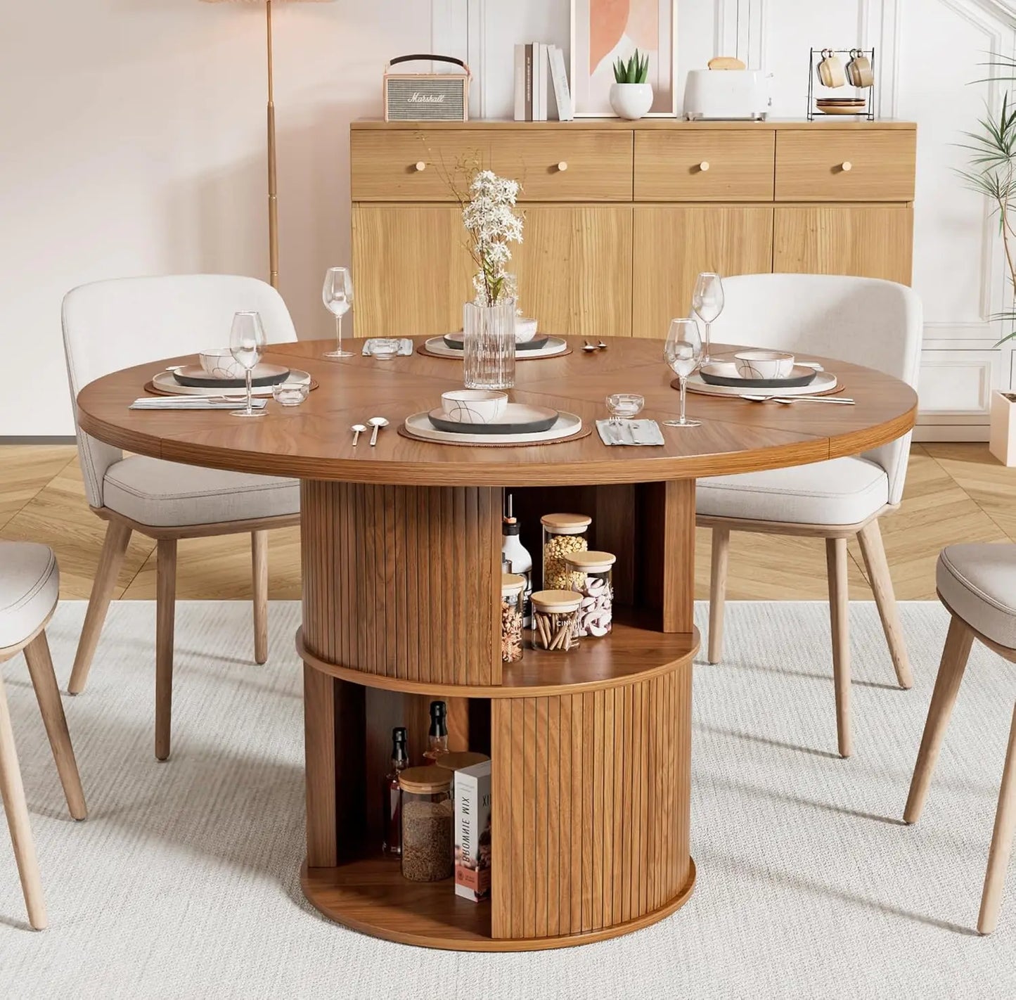 Wooden Dining Table with 2 Shelves Perfect for Kitchen or Dining Room