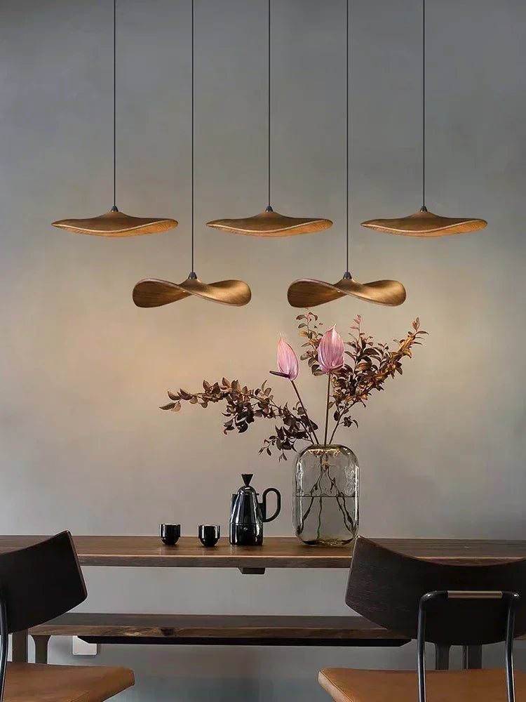 Japanese Lotus Leaf Chandelier Wabi Sabi Wooden Art Light for Zen Villas & Luxury Dining Spaces