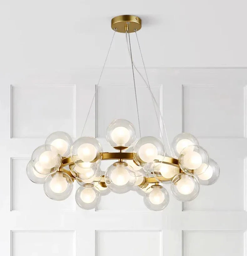 Modern Glass Bubble Chandelier Elegant Round Pendant Light Perfect for Living, Dining & Bedroom Spaces
