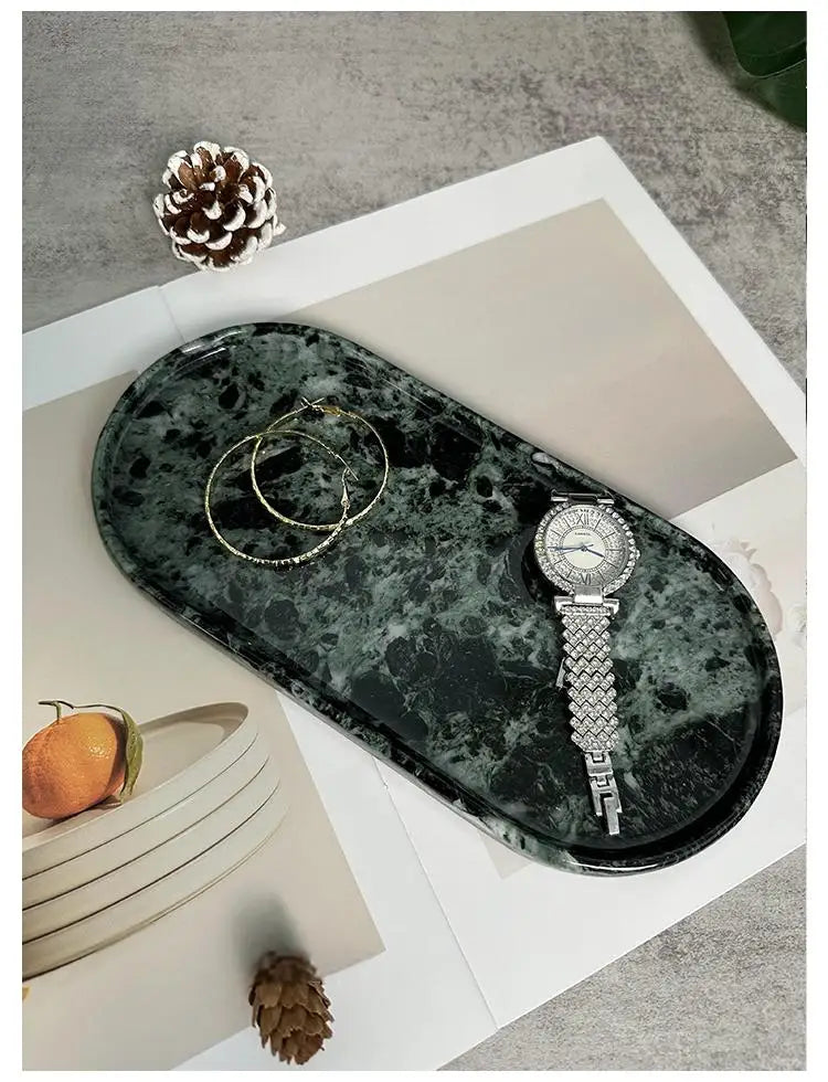 Luxury Marble Bathroom Tray Elegant Natural Stone Vanity & Cosmetic Organizer