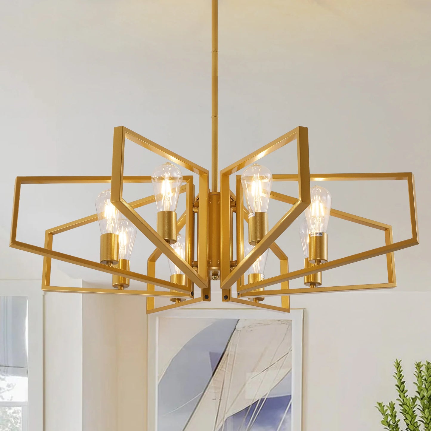 Luxury 8-Light Ceiling Chandelier – Geometric Metal Pendant for Stylish Interiors