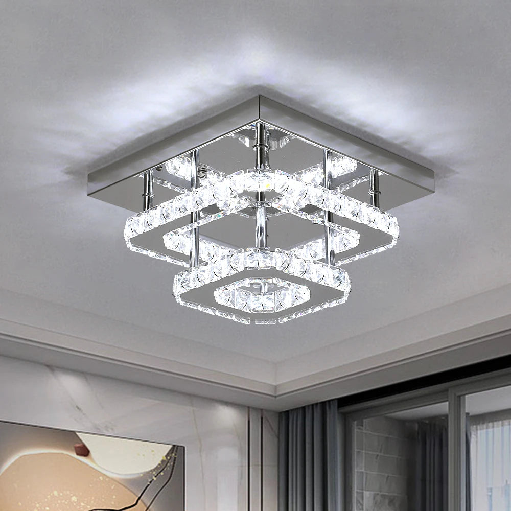 Elegant Crystal Flush Mount LED Ceiling Light – Round & Square Options for Kitchen, Hallway & Foyer