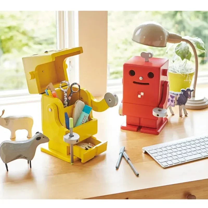 Solid Wood Pen Holder Storage Box – Japanese Style Desktop Stationery Organizer for Kids