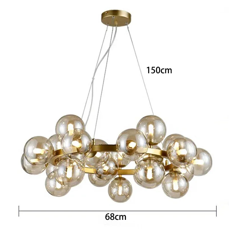 Modern Glass Bubble Chandelier Elegant Round Pendant Light Perfect for Living, Dining & Bedroom Spaces