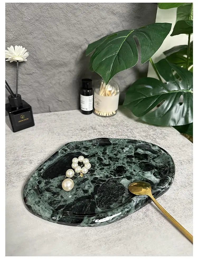 Luxury Marble Bathroom Tray Elegant Natural Stone Vanity & Cosmetic Organizer