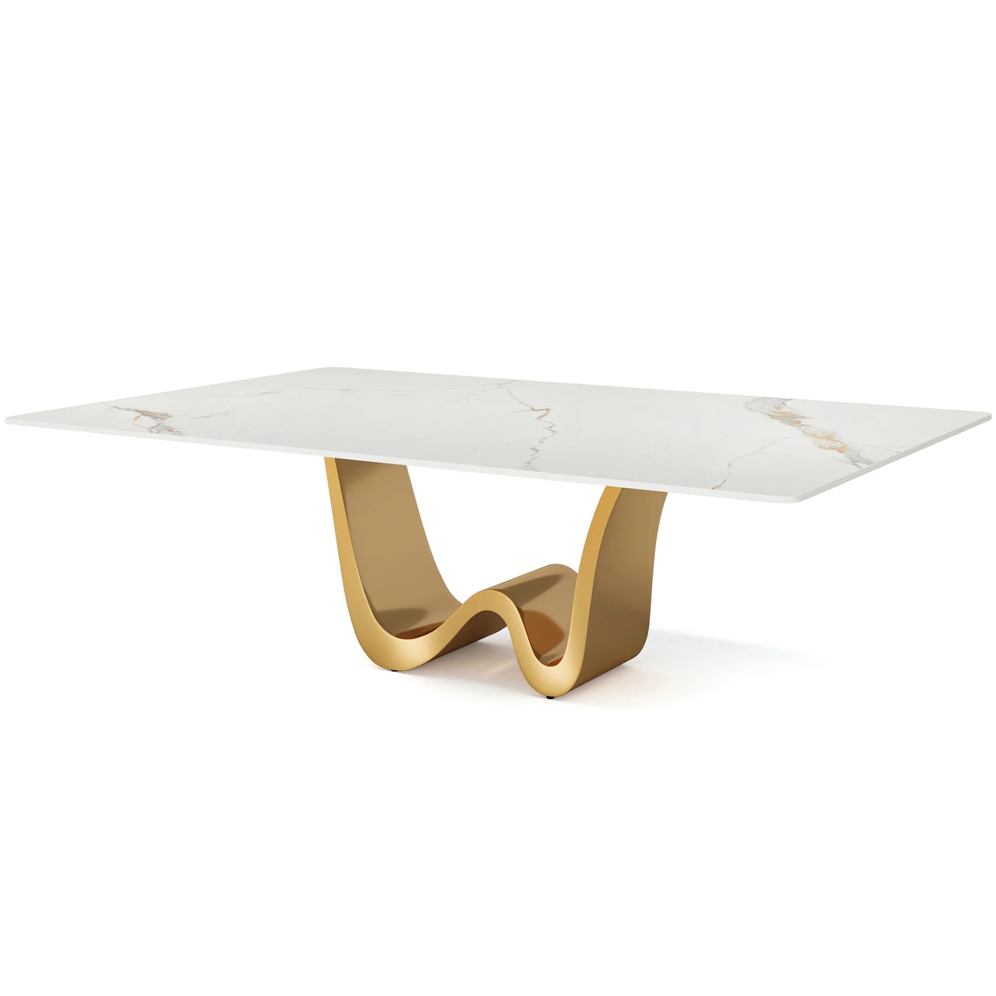 Luxury Tribesigns Sintered Stone Dining Table Sleek White Surface & Gold Base for Modern Kitchens & Luxury Homes
