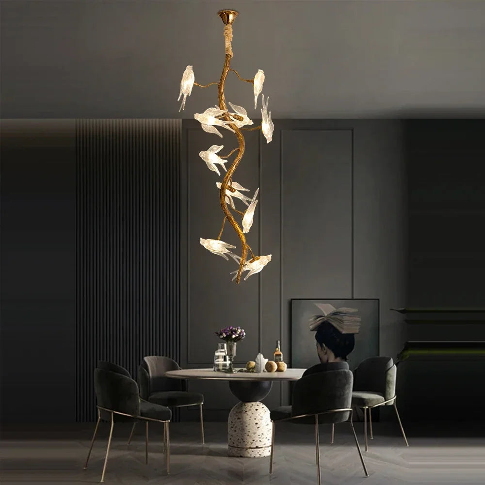 Luxury Glass Bird Branch Chandelier – Artpad Designer Crystal Light for Dining & Living Spaces
