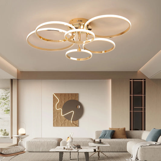 Sleek 4 6 Ring LED Chandelier for Living Room, Bedroom & Kitchen