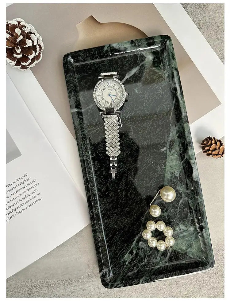 Luxury Marble Bathroom Tray Elegant Natural Stone Vanity & Cosmetic Organizer