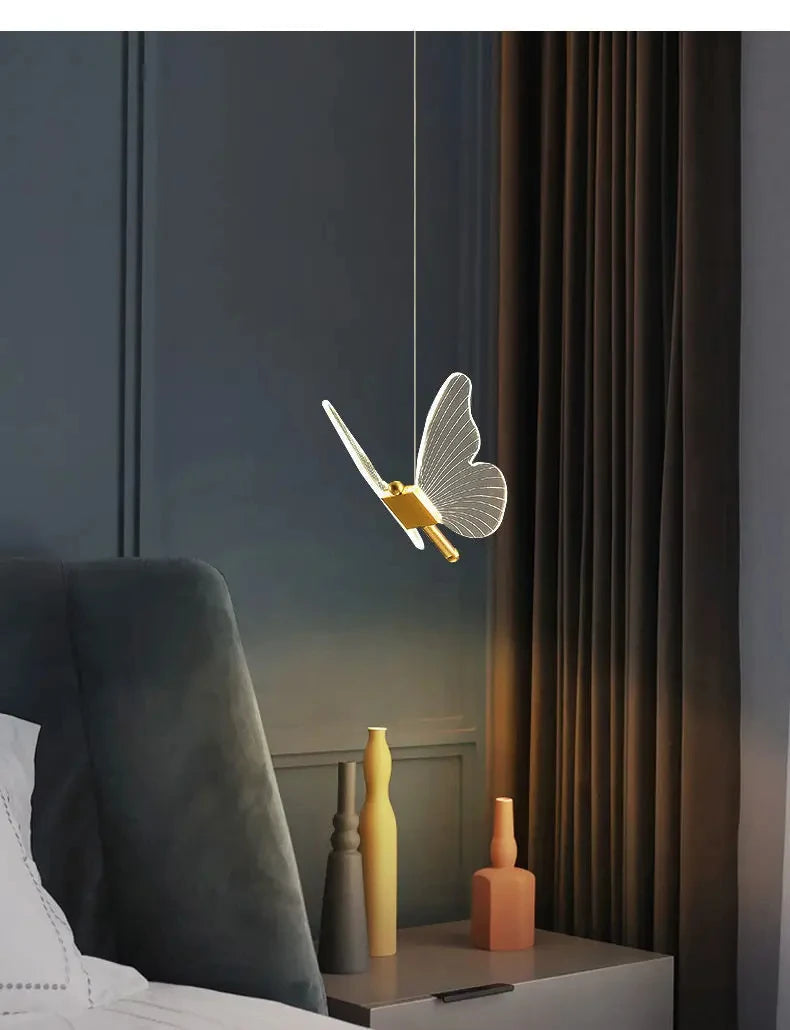 Butterfly LED Pendant Lamp Artistic Hanging Light for Bedroom, Bedside & Staircase Decor