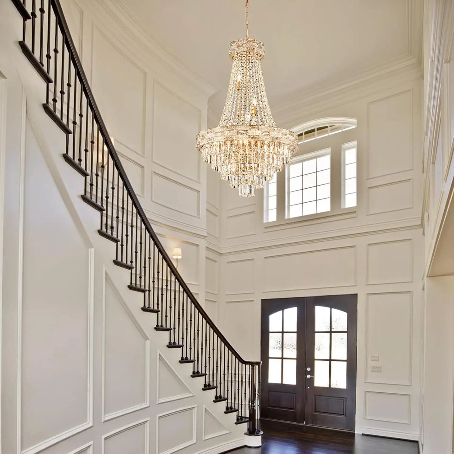 Modern Gold Crystal Chandelier Large LED Pendant Light Perfect for Dining Rooms & Living Spaces