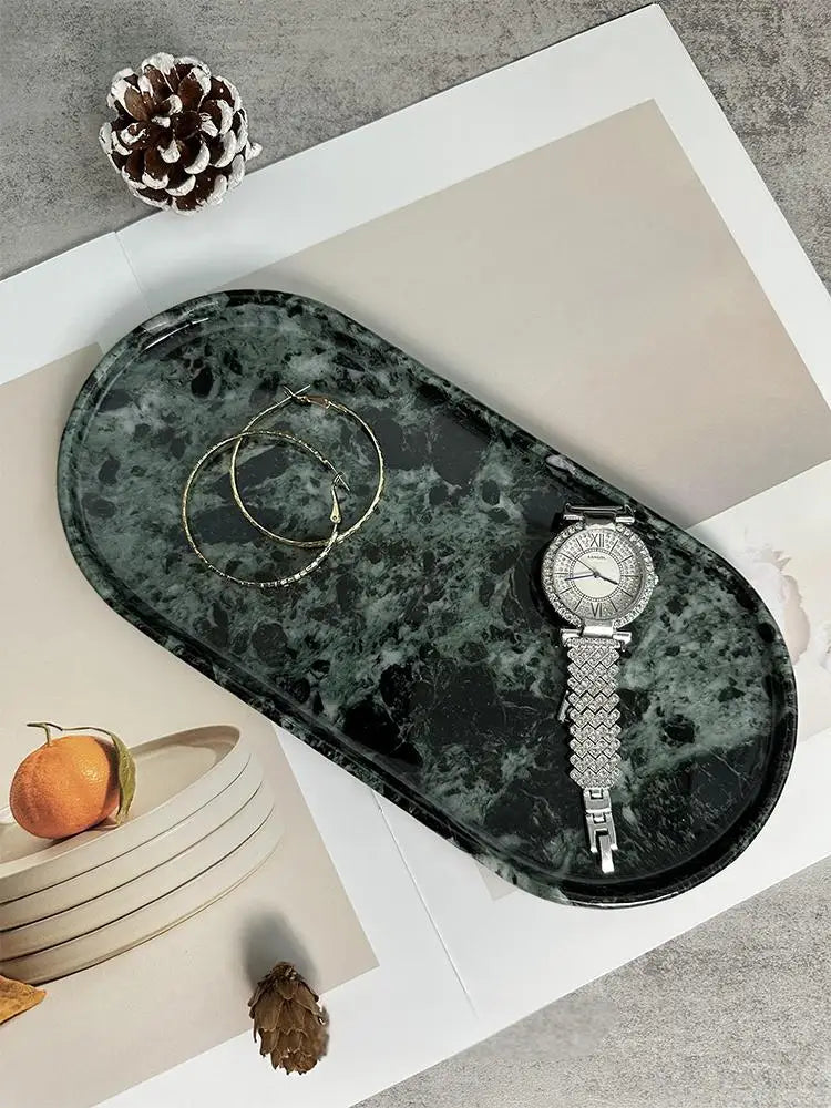Luxury Marble Bathroom Tray Elegant Natural Stone Vanity & Cosmetic Organizer