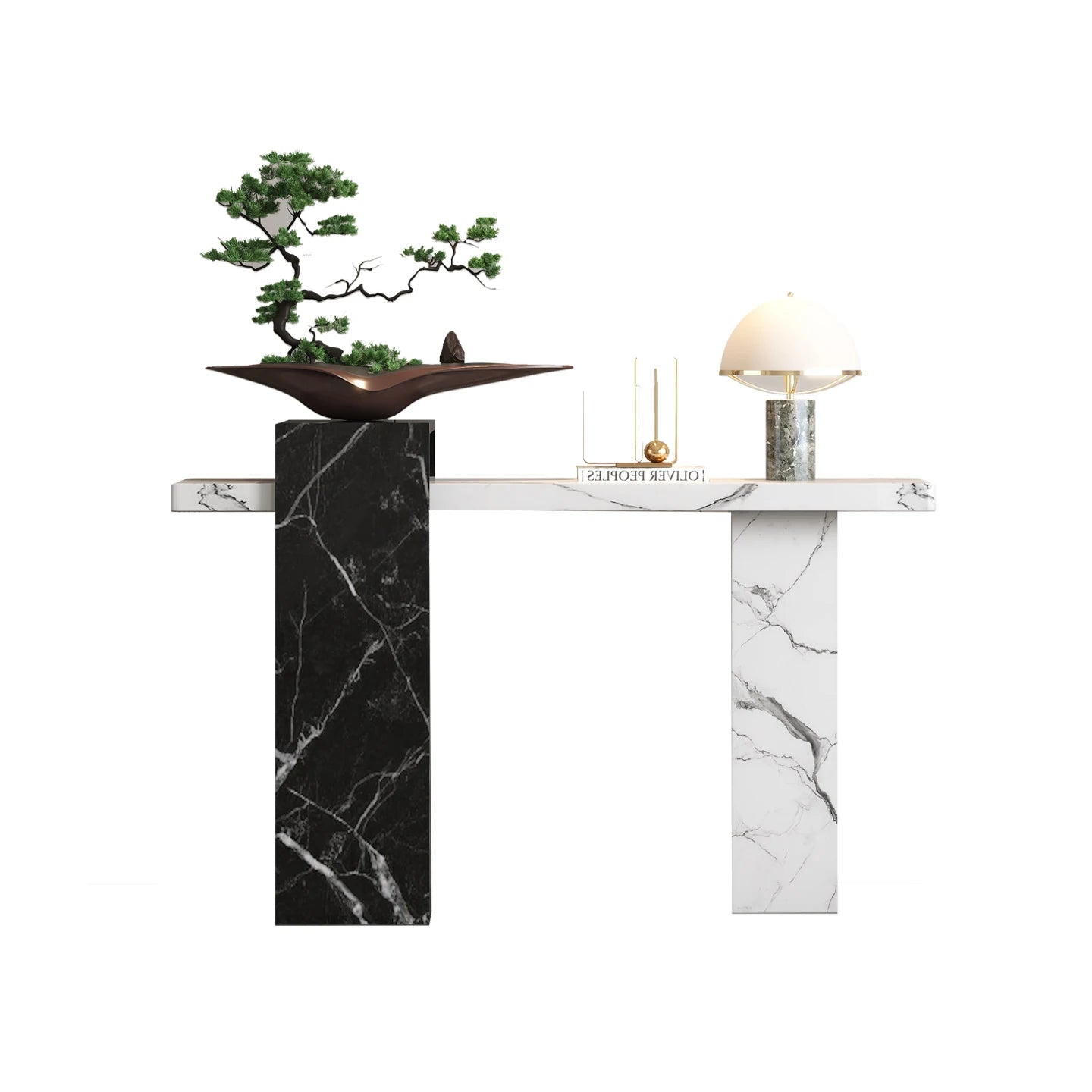 Premium Decorative Marble & Ash Wood Console Table For Foyer, Hallway, Entryway Decor