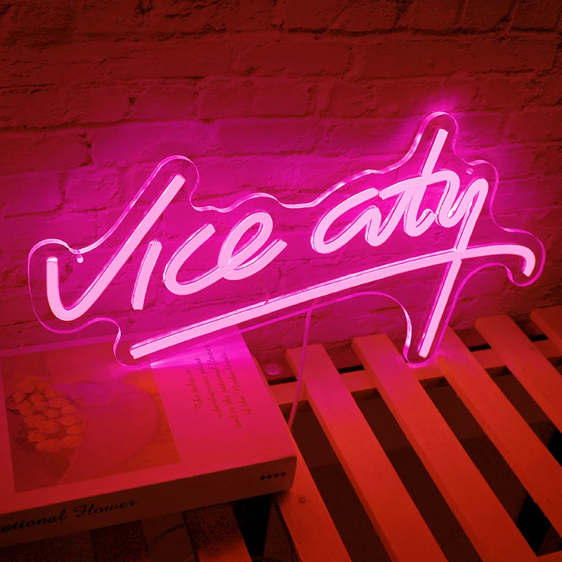 Vibrant Pink Neon Sign: Vice City LED Light for Ultimate Bedroom and Game Room Vibes!