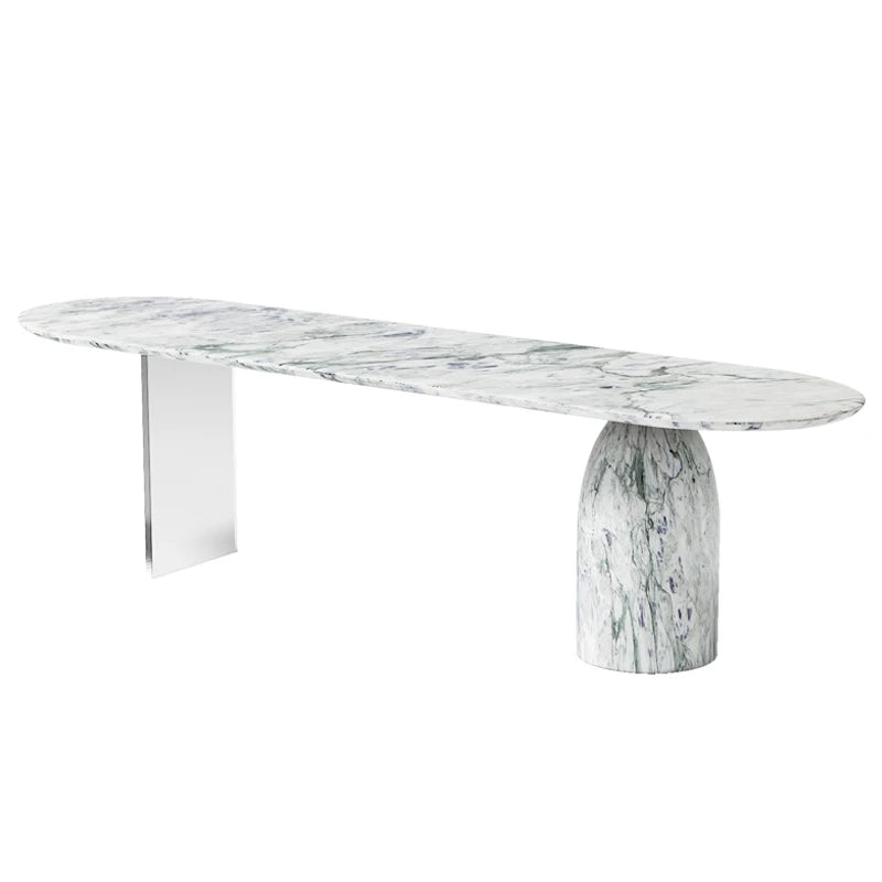 Oval Natural Stone Table with Solid Base Elegant Acrylic Floating Marble Desk for Home & Office