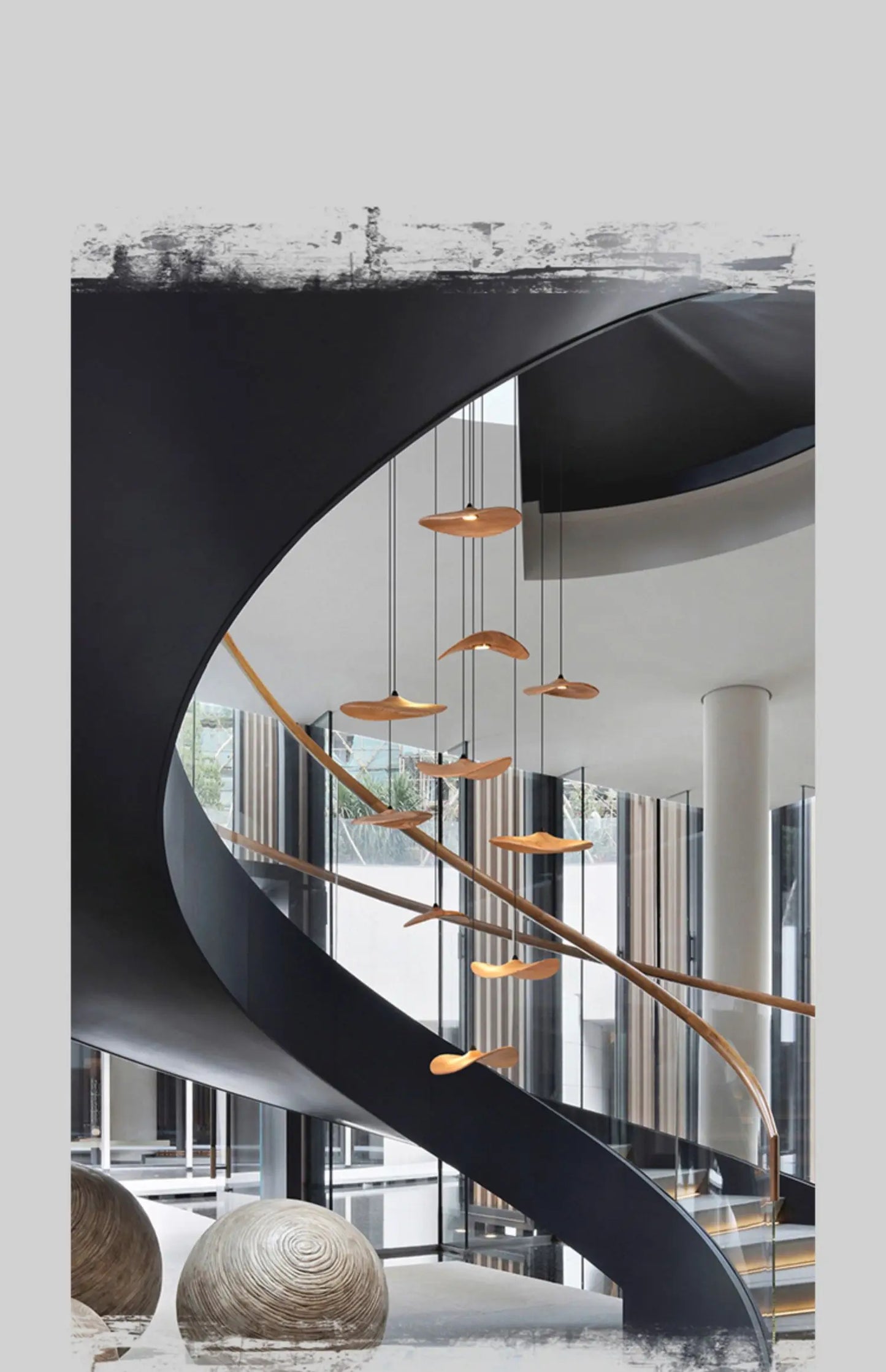 Japanese Lotus Leaf Chandelier Wabi Sabi Wooden Art Light for Zen Villas & Luxury Dining Spaces