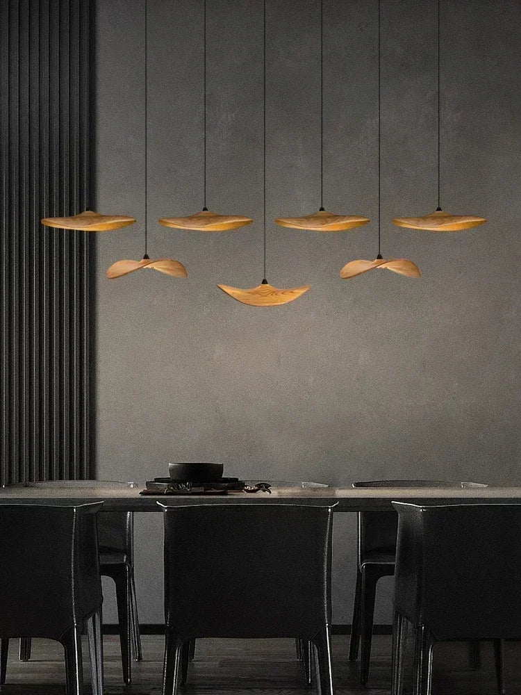 Japanese Lotus Leaf Chandelier Wabi Sabi Wooden Art Light for Zen Villas & Luxury Dining Spaces
