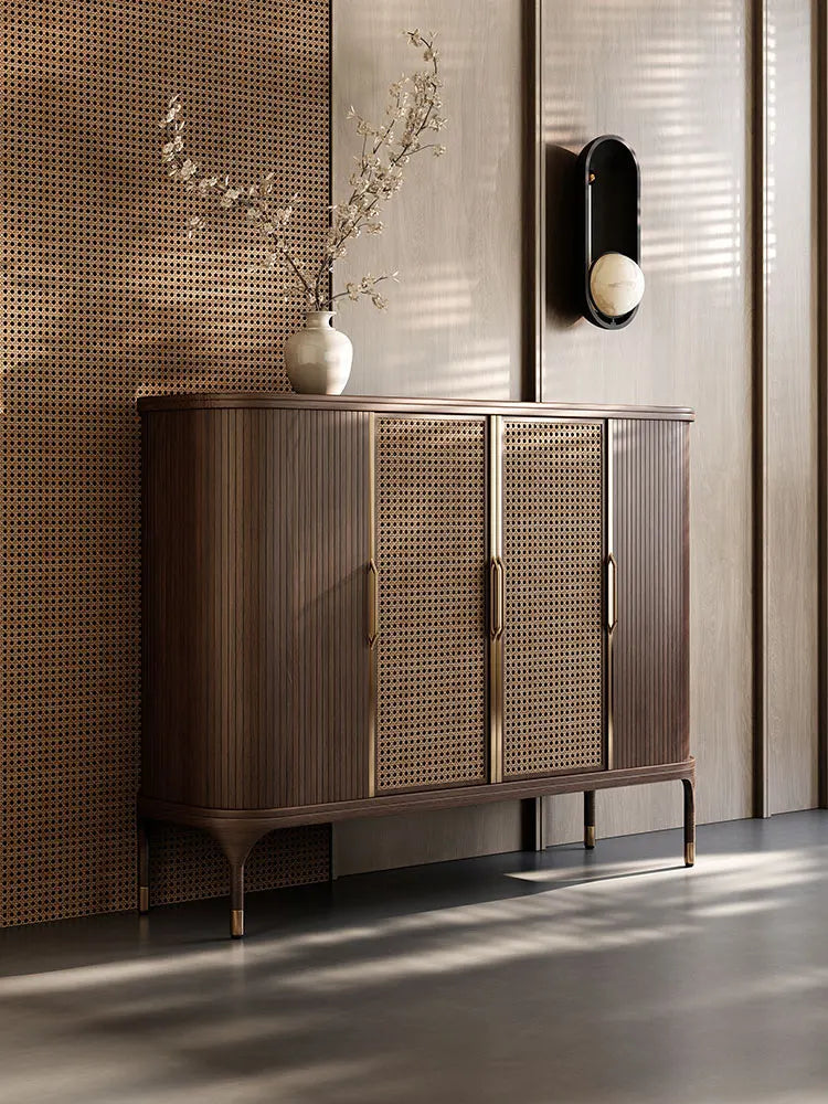 Luxury Medieval Walnut Shoe Cabinet Perfect Storage for Villa Entrances & Living Rooms