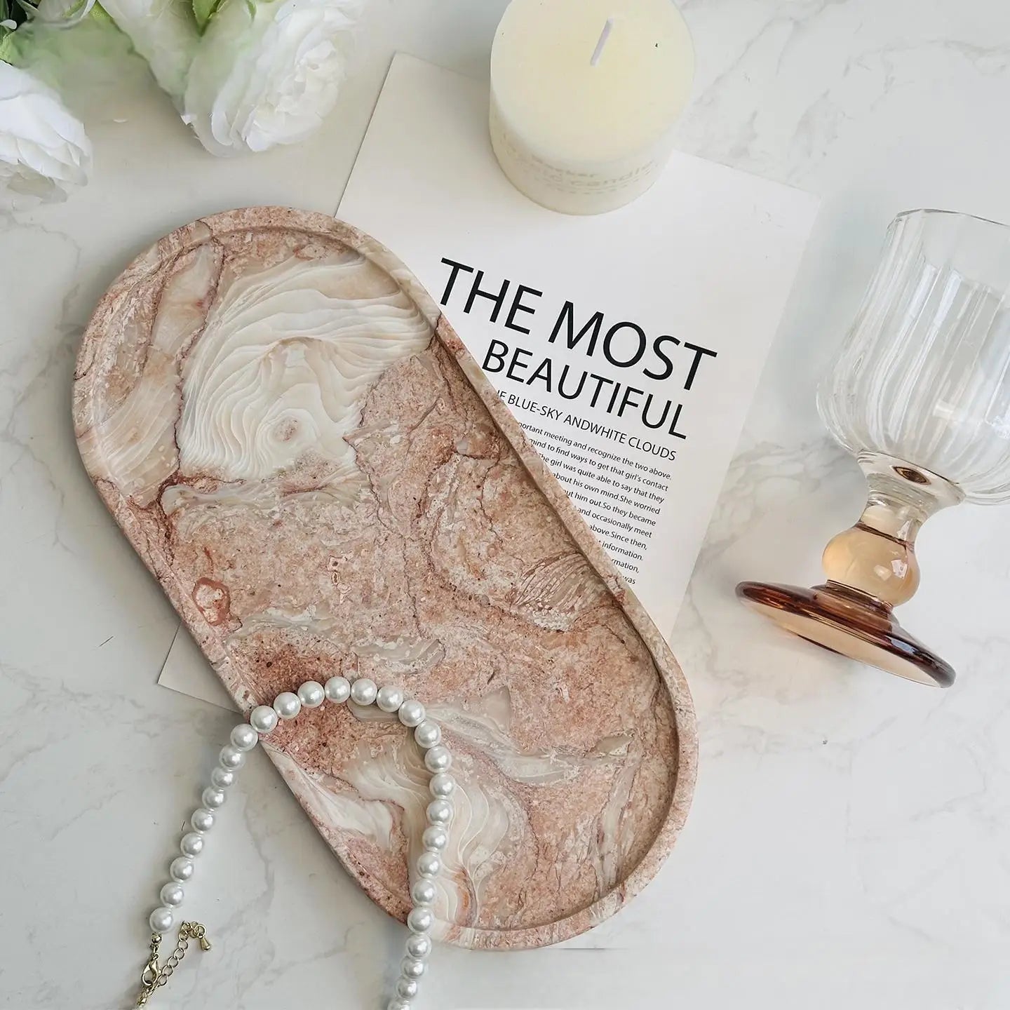 Luxury Marble Bathroom Tray Elegant Natural Stone Vanity & Cosmetic Organizer