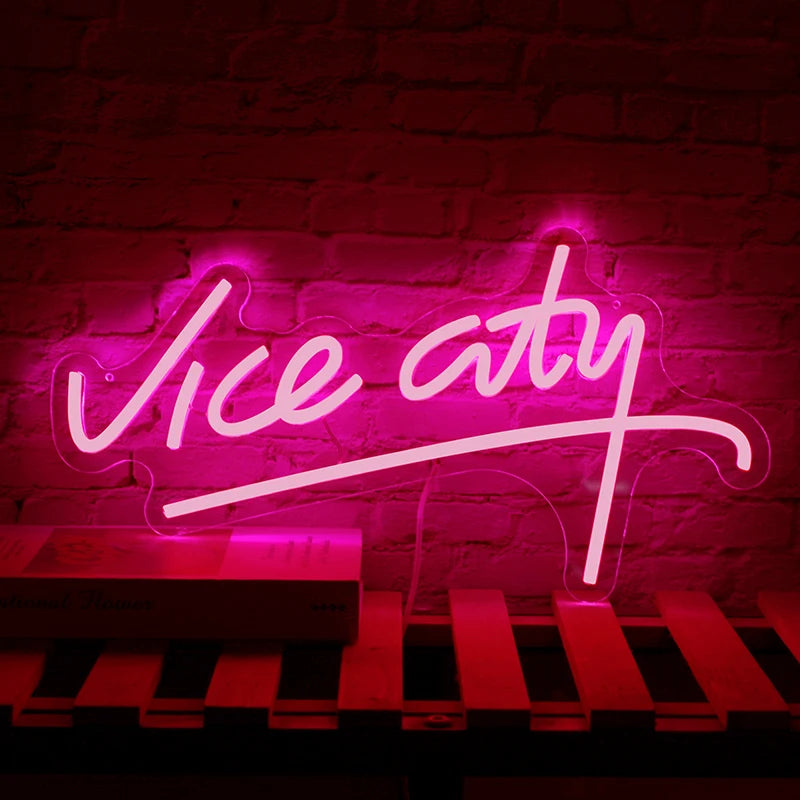 Vibrant Pink Neon Sign: Vice City LED Light for Ultimate Bedroom and Game Room Vibes!