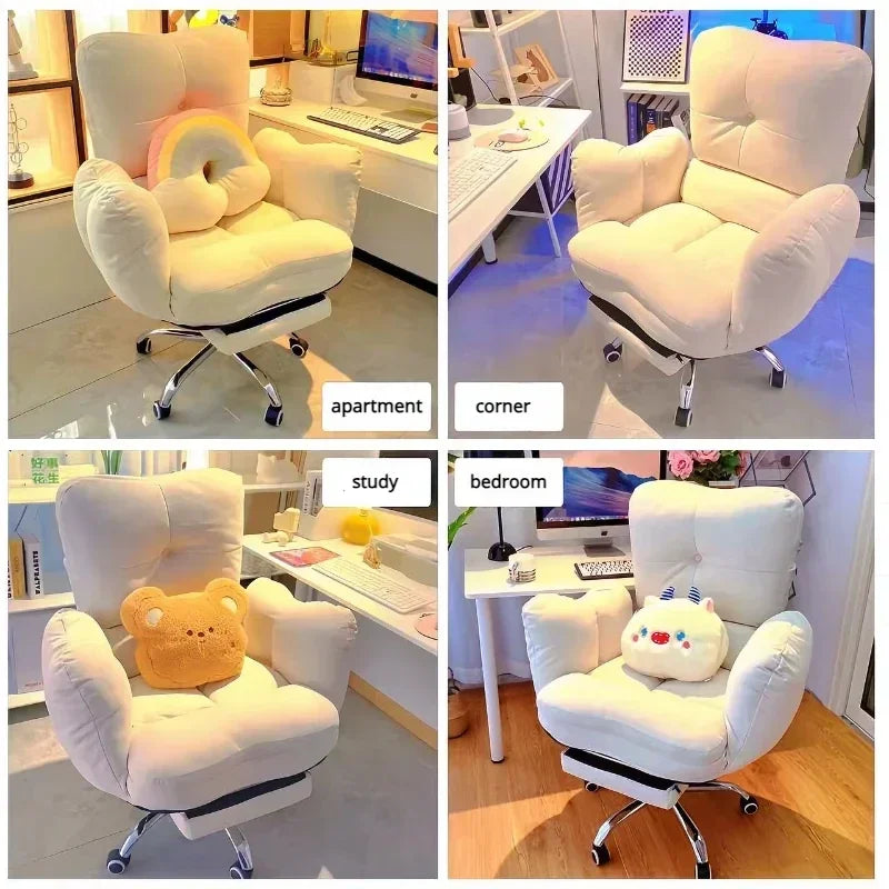 Cloud Comfort: White Lazy Computer Chair – Soft, Reclining Sofa Chair for Office & Study
